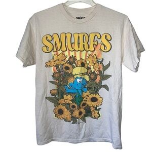 Smurfs Sunflower Gardening Good Vibes Cotton T-shirt Size Medium